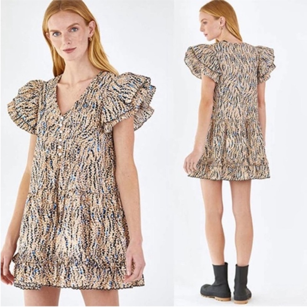 Hunter Bell Dress Virginia Mini Ruffle Sleeve in Snowy Animal Tan